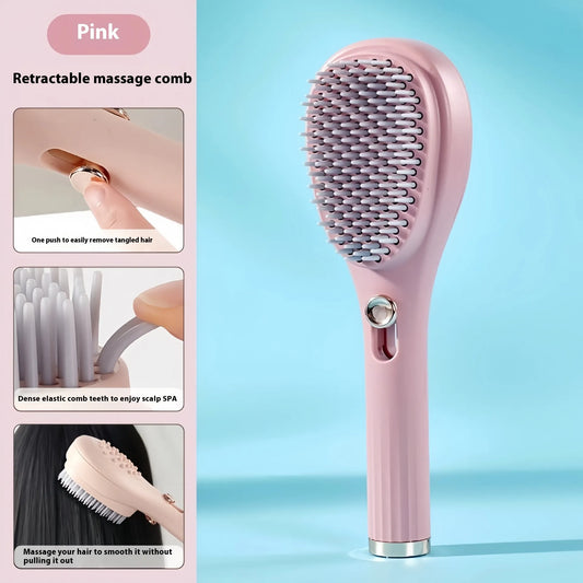 Professional Self Cleaning Hair Brush with Retractable Bristles & Scalp Massager