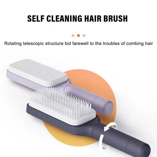 Self Cleaning Anti-Static Hair Brush | Rotating Retractable Comb with Scalp Massage